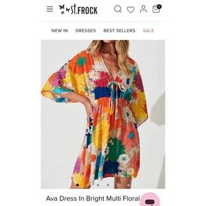 St. Frock Ava Dress Bright Floral XXL, Swim cover, Summer Dress